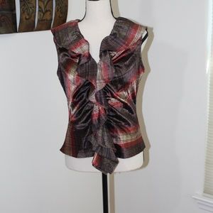 Farinaz Taghavi, Ruffle sleeveless multi color top